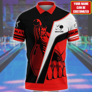 Bowling Polo Red and black shirt For Men, Men's Bowling team Shirts 3D, Bowling Player Uniforms