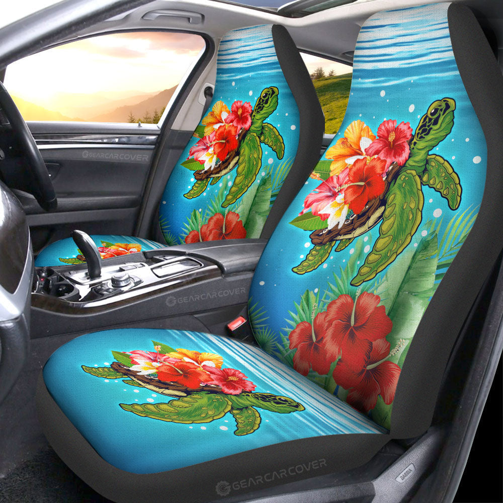 Hibiscus Plumeria Flower Turtle Car Seat Covers Custom Sea Animal Car Accessories