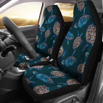 Sea Turtle Hand Drawn Blue Print Car Seat Covers