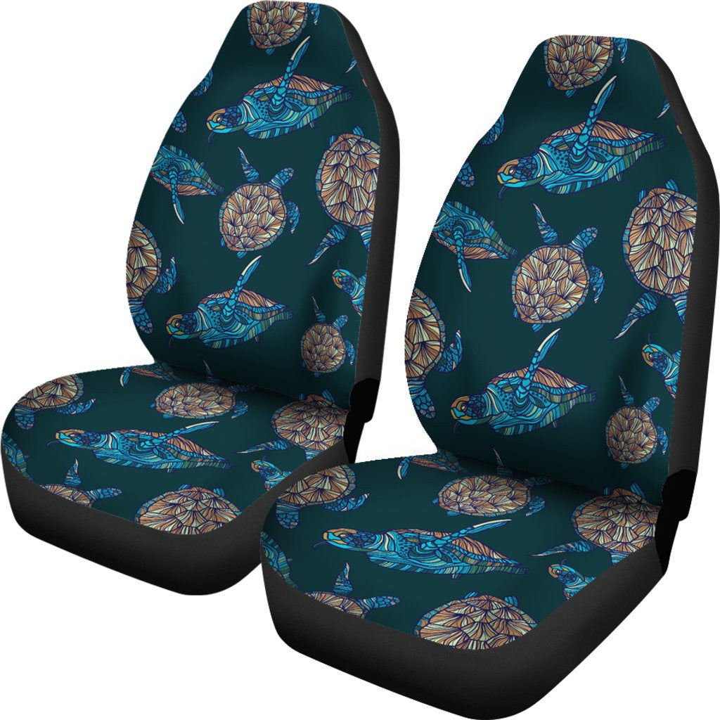 Sea Turtle Hand Drawn Blue Print Car Seat Covers