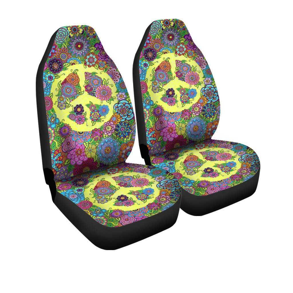 Floral Peace Car Seat Covers Custom Hippie Car Interior Accessories