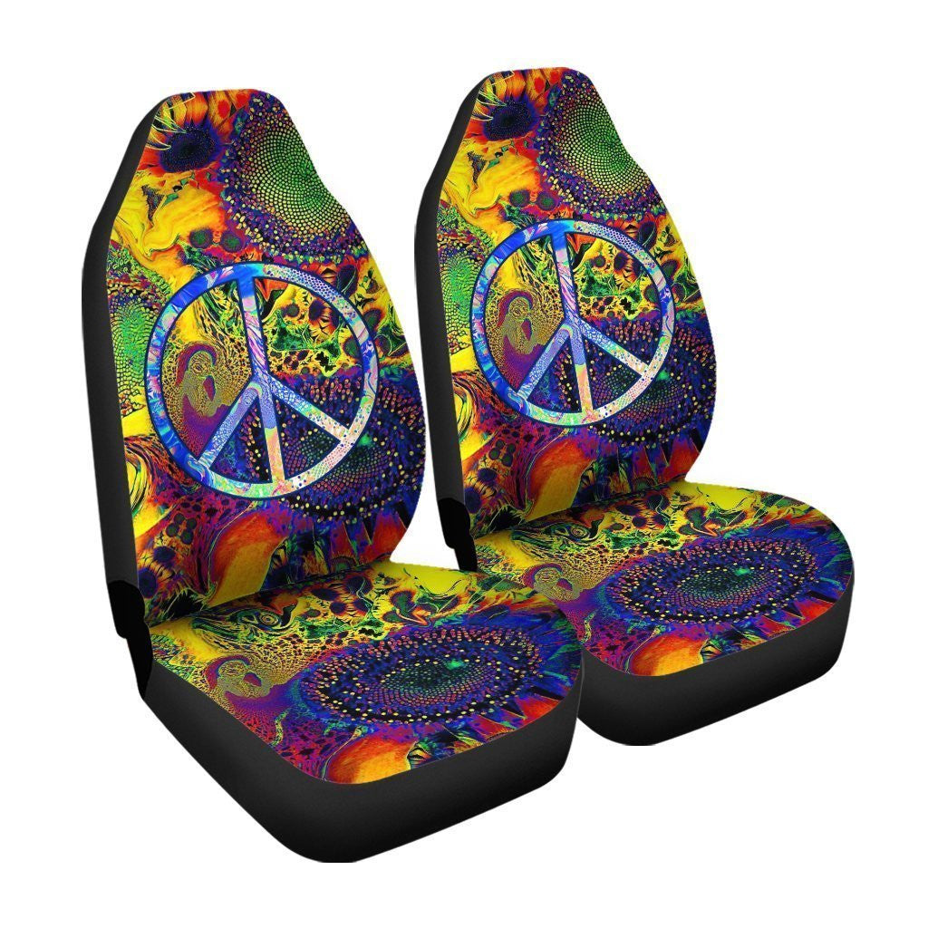 Sunflower Peace Car Seat Covers Custom Hippie Car Accessories