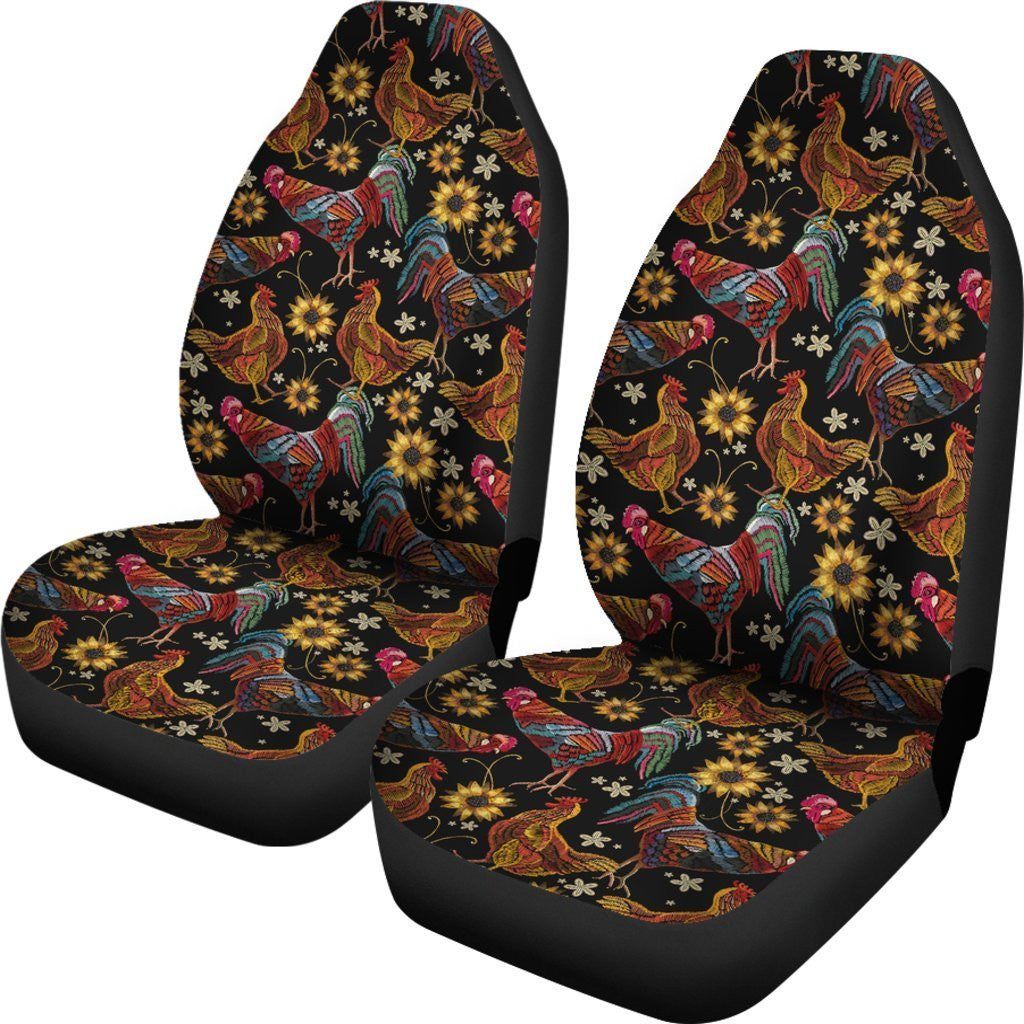 Farm Chicken Hen Flower Pattern Print Seat Cover Car Seat Covers Set 2 Pc, Car Accessories Car Mats