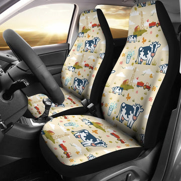 Cow Farm Design Print Car Seat Covers Set 2 Pc, Car Accessories Car Mats Covers