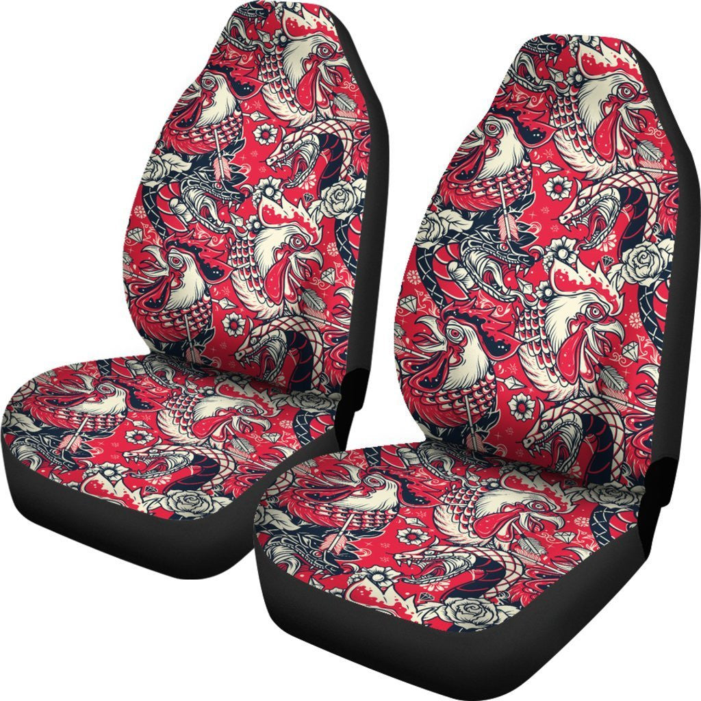 Drawing Farm Chicken Hen Pattern Print Seat Cover Car Seat Covers Set 2 Pc, Car Accessories Car Mats