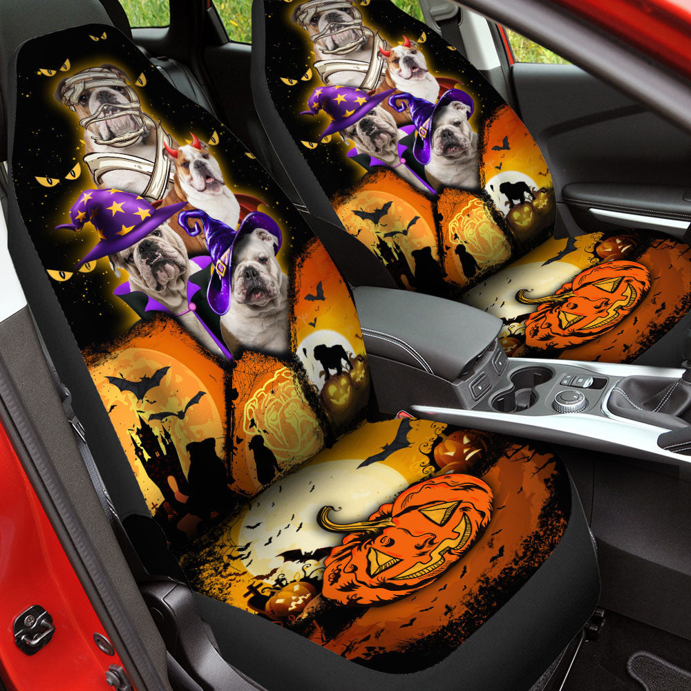 Bulldog Halloween Pumpkin Scary Car Seat Covers