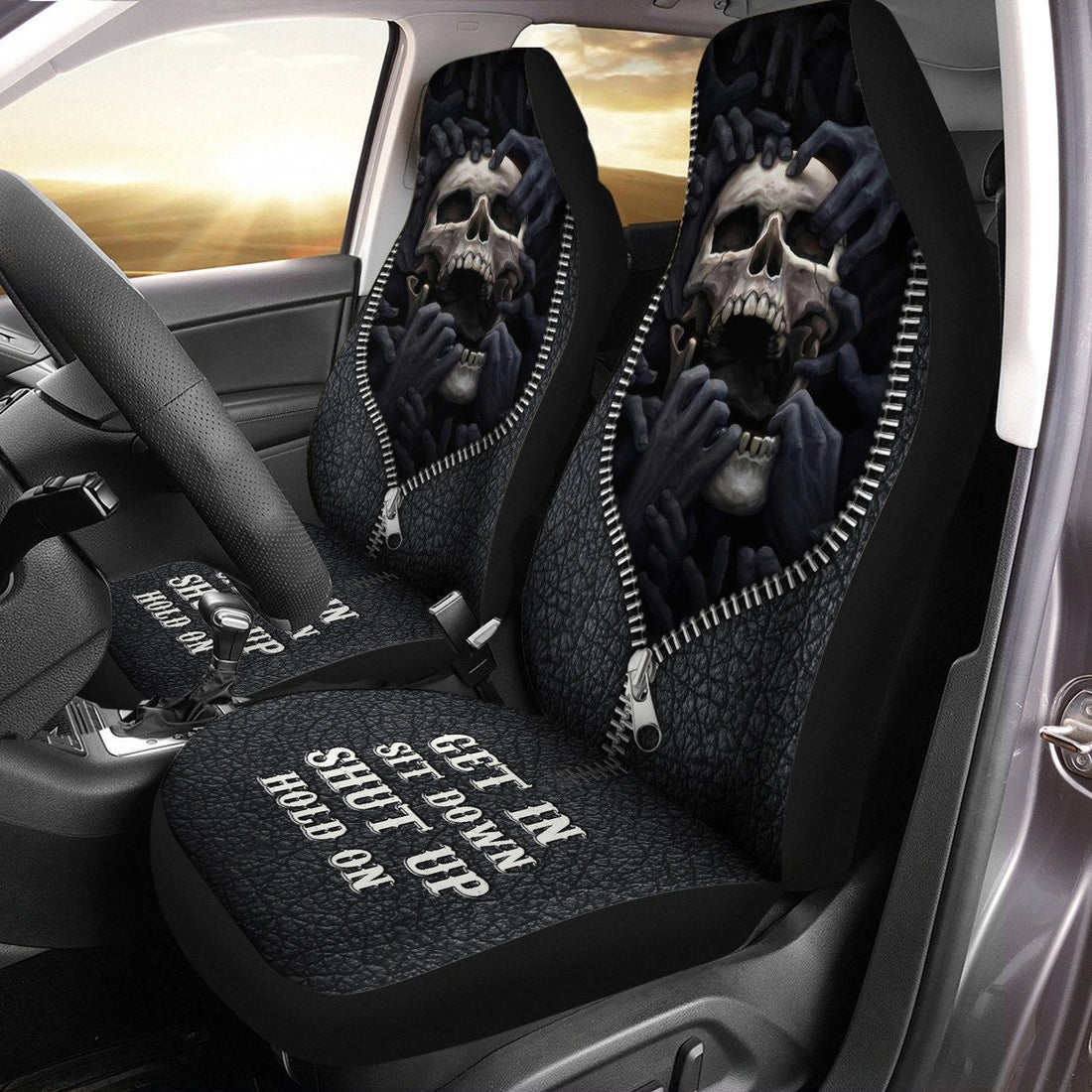 Skull Darkness Hold on Car Seat Covers Universal Fit Set 2
