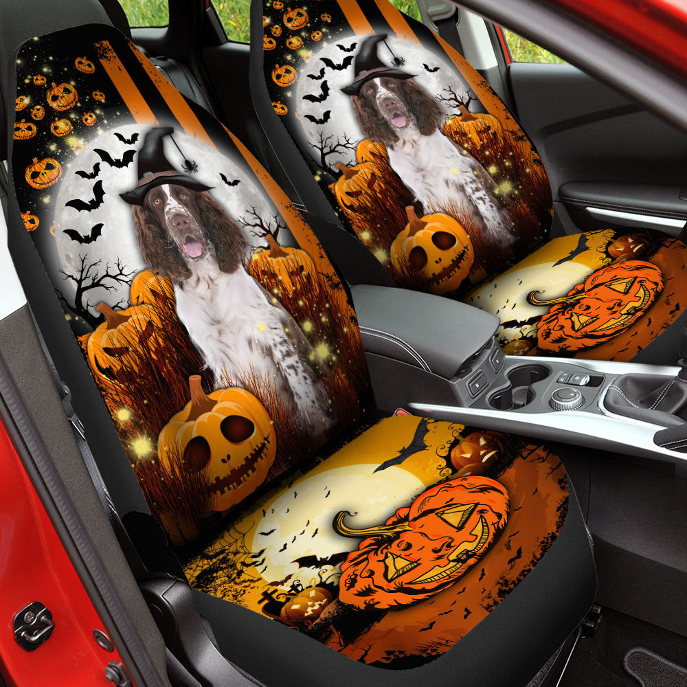 English Springer Spaniel Halloween Pumpkin Scary Moon Car Seat Covers