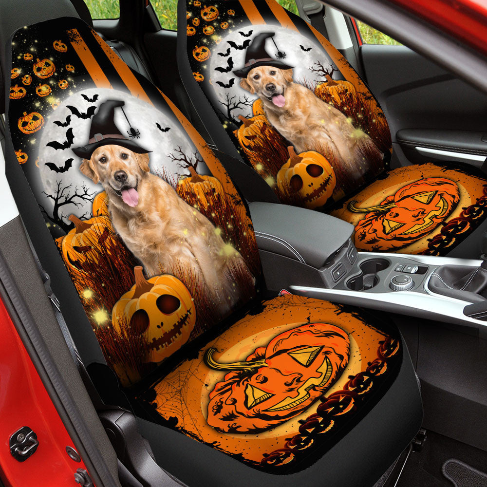 Golden Retriever Halloween Pumpkin Scary Moon Car Seat Covers, Front Car Seat Protectors