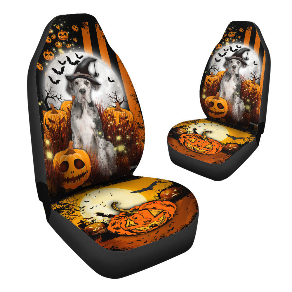 Great Dane Halloween Pumpkin Scary Moon Car Seat Covers, Auto Front Seat Cover