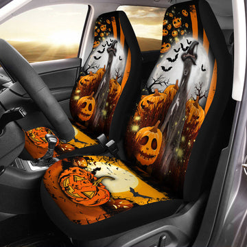 Greyhound Halloween Pumpkin Scary Moon Car Seat Covers