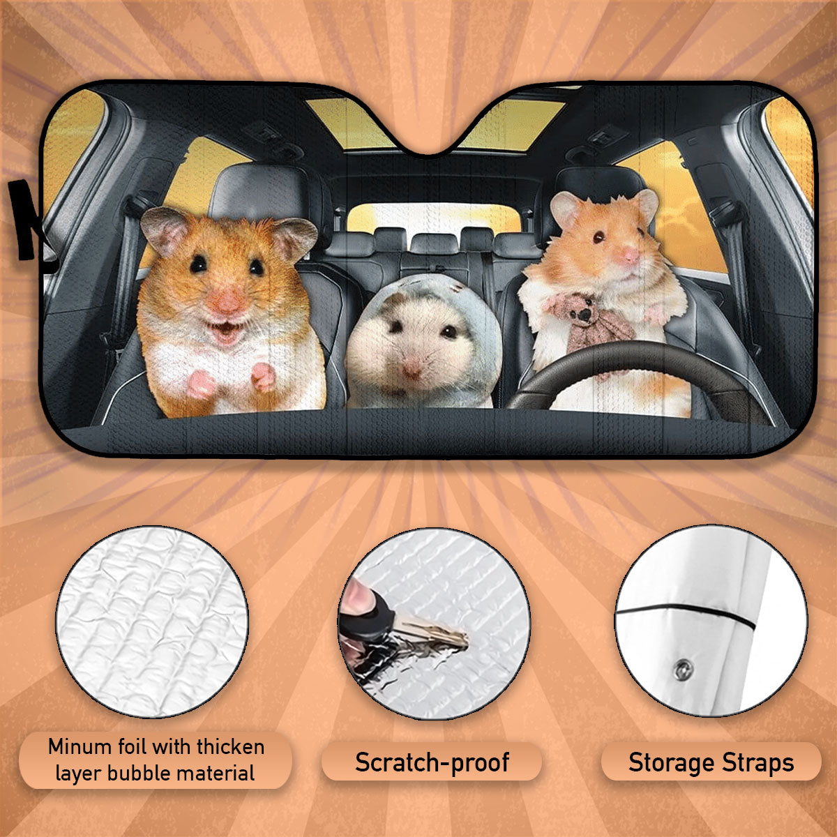 Custom Windshield Sun Shade for Car Cute Hamster Driver Car Sun Shade
