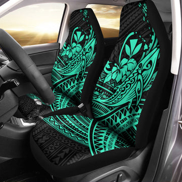 Hawaii Humpback Whale With Hibiscus Tribal Turquoise Car Seat Covers