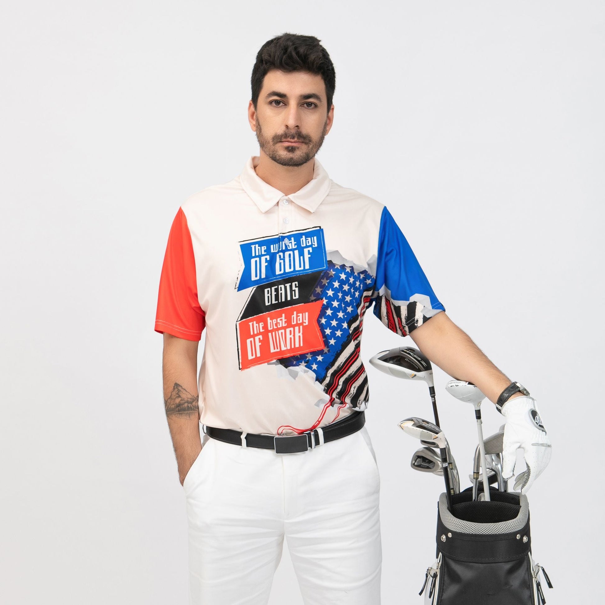 The worst day of Golf beats the best day of Work American Flag Polo Shirt Golf Shirt For Men - 1