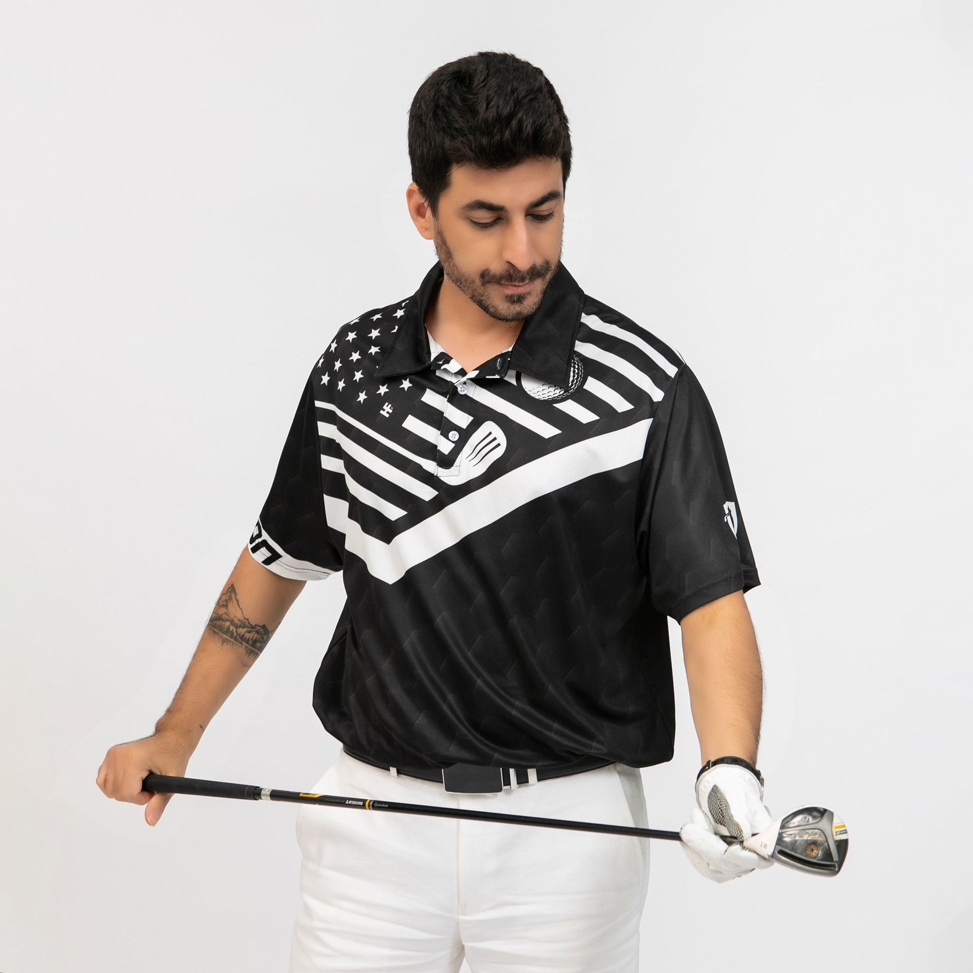 Swing Swear Drink Repeat Custom Polo Shirt Personalized Black American Flag Golf Shirt For Men - 1