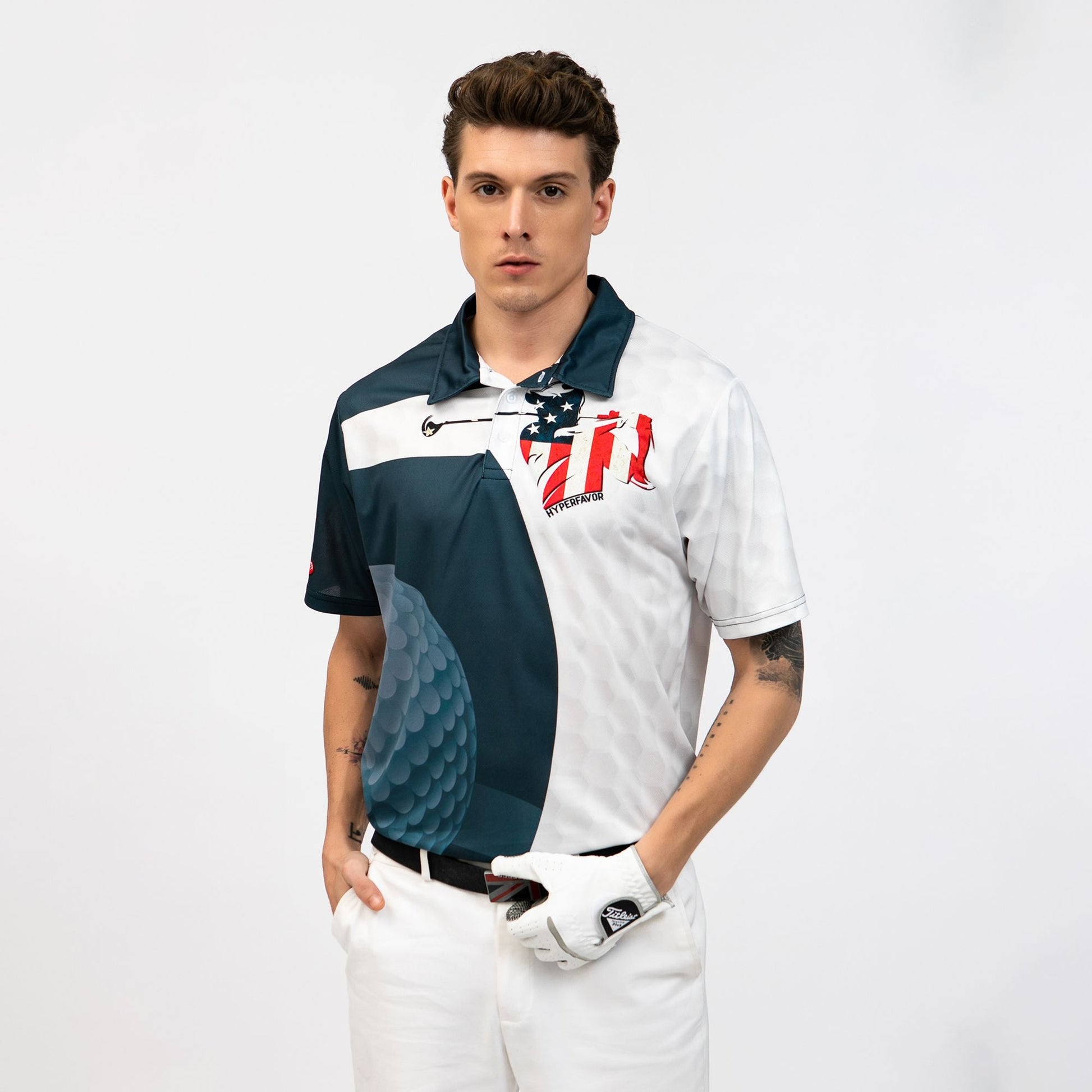 Golf Swing American Flag Golf Ball Texture Polo Shirt Patriotic Golf Shirt For Men Cool Gift For Golfers - 1