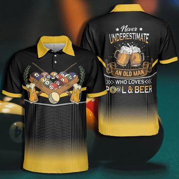 Billiards Never Underestimate An Old Man Who Loves Pool And Beer Polo Shirt For Men