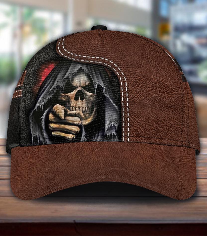 Custom Name 3D Full Printed The Devil Cap Hat, The Death Cap Hat With Skull Leather Pattern