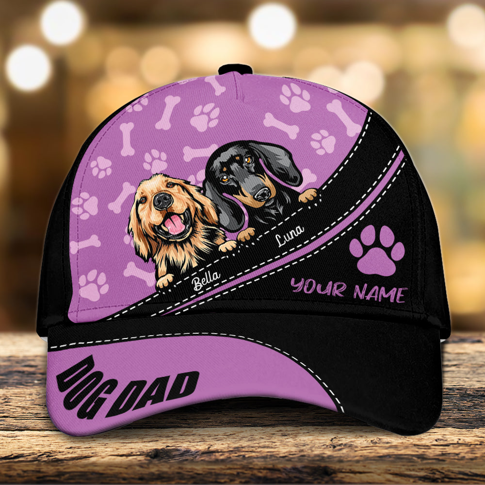 Paw And Bone Pattern In Purple Background Dog Personalized Classic Cap, Personalized Gift For Dog Lovers, Dog Dad, Dog Mom - CP002PS12 - BMGifts