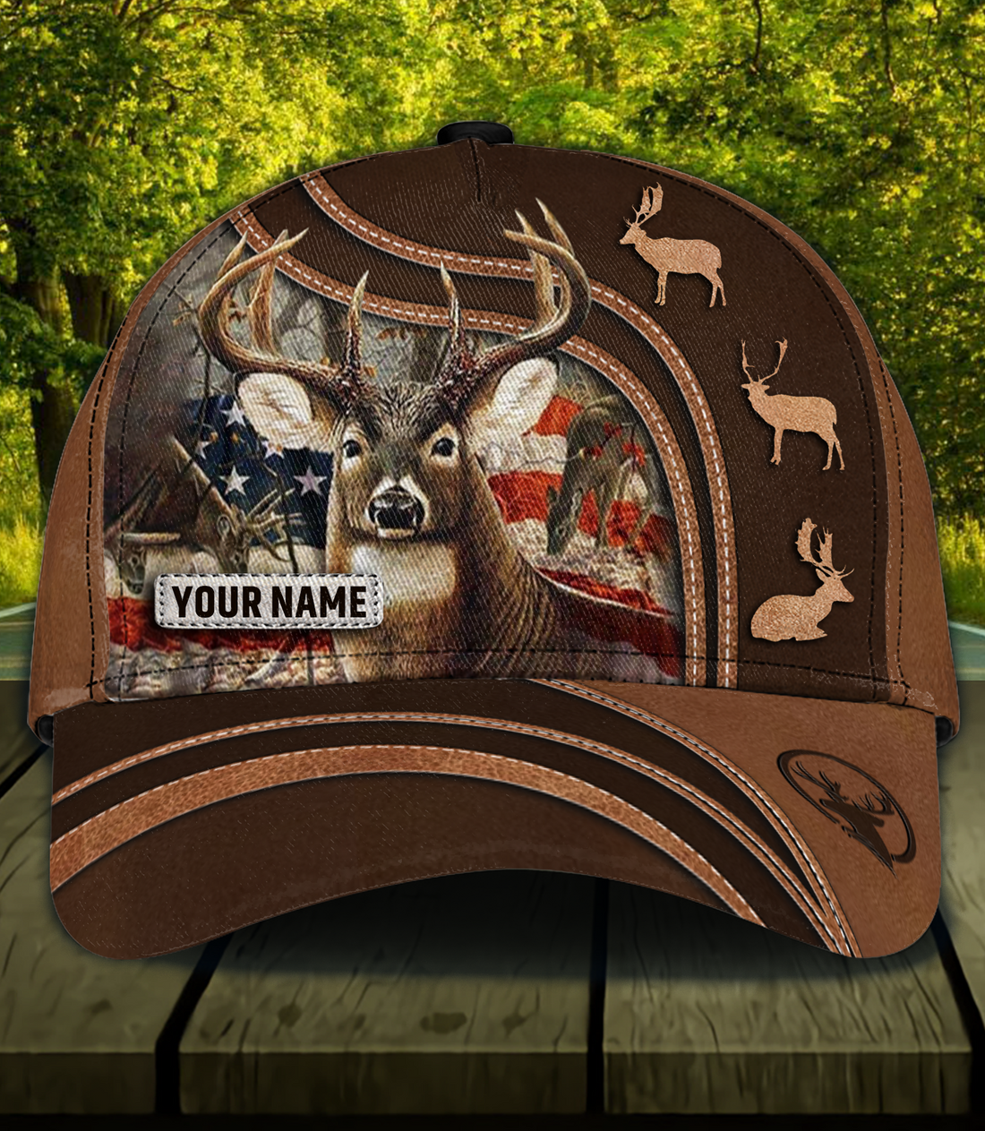 Deer American Flag Detail Personalized Cap, Personalized Gift for Deer Lovers, Hunting Lovers - CP264PS08 - BMGifts