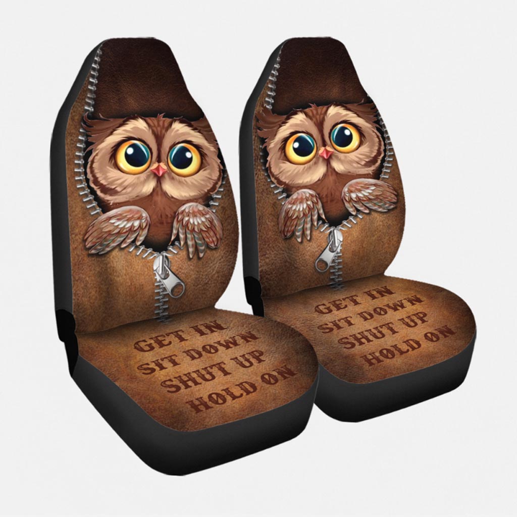 Get In Sit Down Shut Up Hold On Owl Seat Covers With Leather Pattern Print