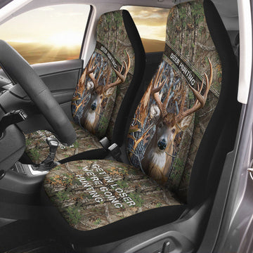 Sublimation Deer Hunting On Car Seat Cover, Auto Front Seat Covers With Leather Pattern Print