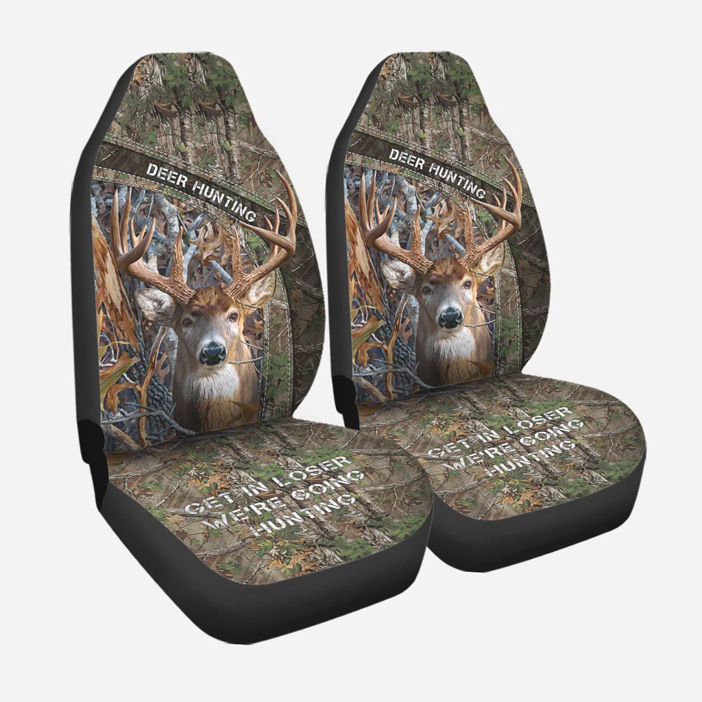 Sublimation Deer Hunting On Car Seat Cover, Auto Front Seat Covers With Leather Pattern Print