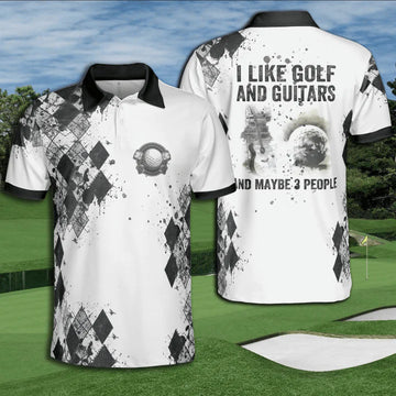 Golf Watercolor I Like Golf And Guitar And Maybe 3 People Polo Shirt For Men