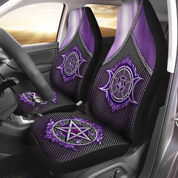 Purple Front Car Seat Covers For Her, Witch Pentagram Seat Covers, Gift For New Car