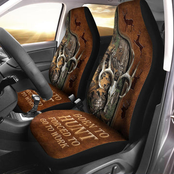 Hunting Seat Covers For Auto With Leather Pattern, Born To Hunt Forced To Go To Work Car Seat Covers