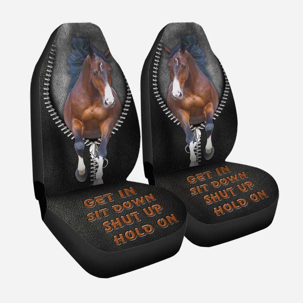 3D Horse Car Seat Cover, Get In Sit Down Shut Up Hold On, Horse Seat Covers With Leather Pattern