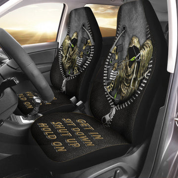 3D Front Car Seat Covers, Get In Sit Down Shut Up Hold On, Hunting Seat Covers For Auto