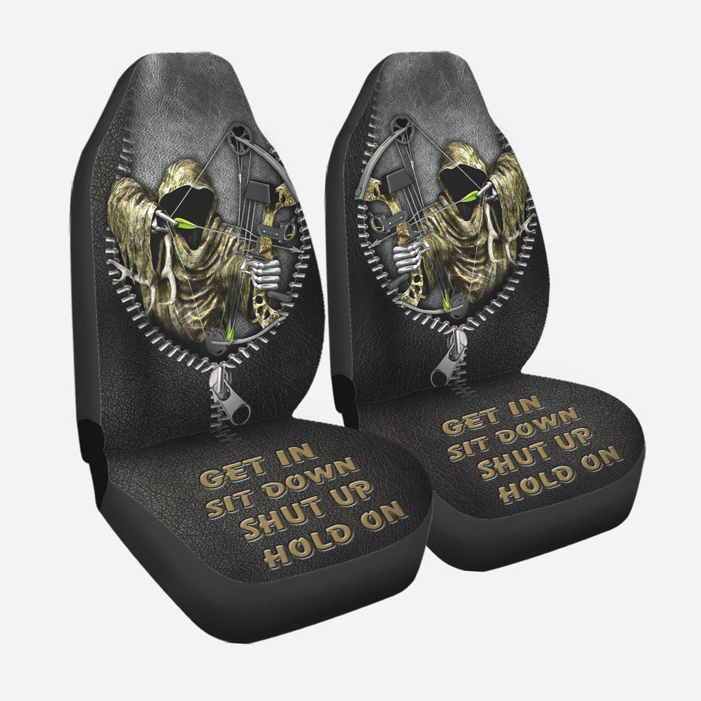 3D Front Car Seat Covers, Get In Sit Down Shut Up Hold On, Hunting Seat Covers For Auto