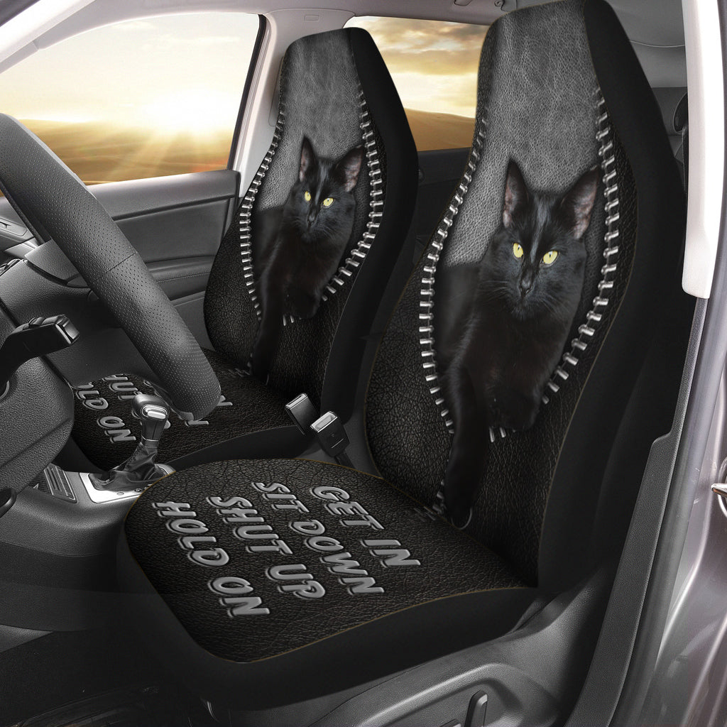 Black Car Seat Cover Get In Sit Down Shut Up Hold On, Black Cat Car Seat Covers With Leather Pattern