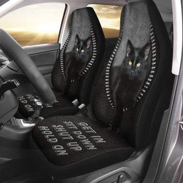 Black Car Seat Cover Get In Sit Down Shut Up Hold On, Black Cat Car Seat Covers With Leather Pattern