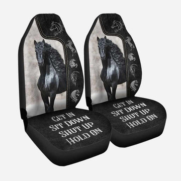 Get In Sit Down Shut Up Hold On Seat Cover, Horse Front Car Seat Covers With Leather Pattern Print