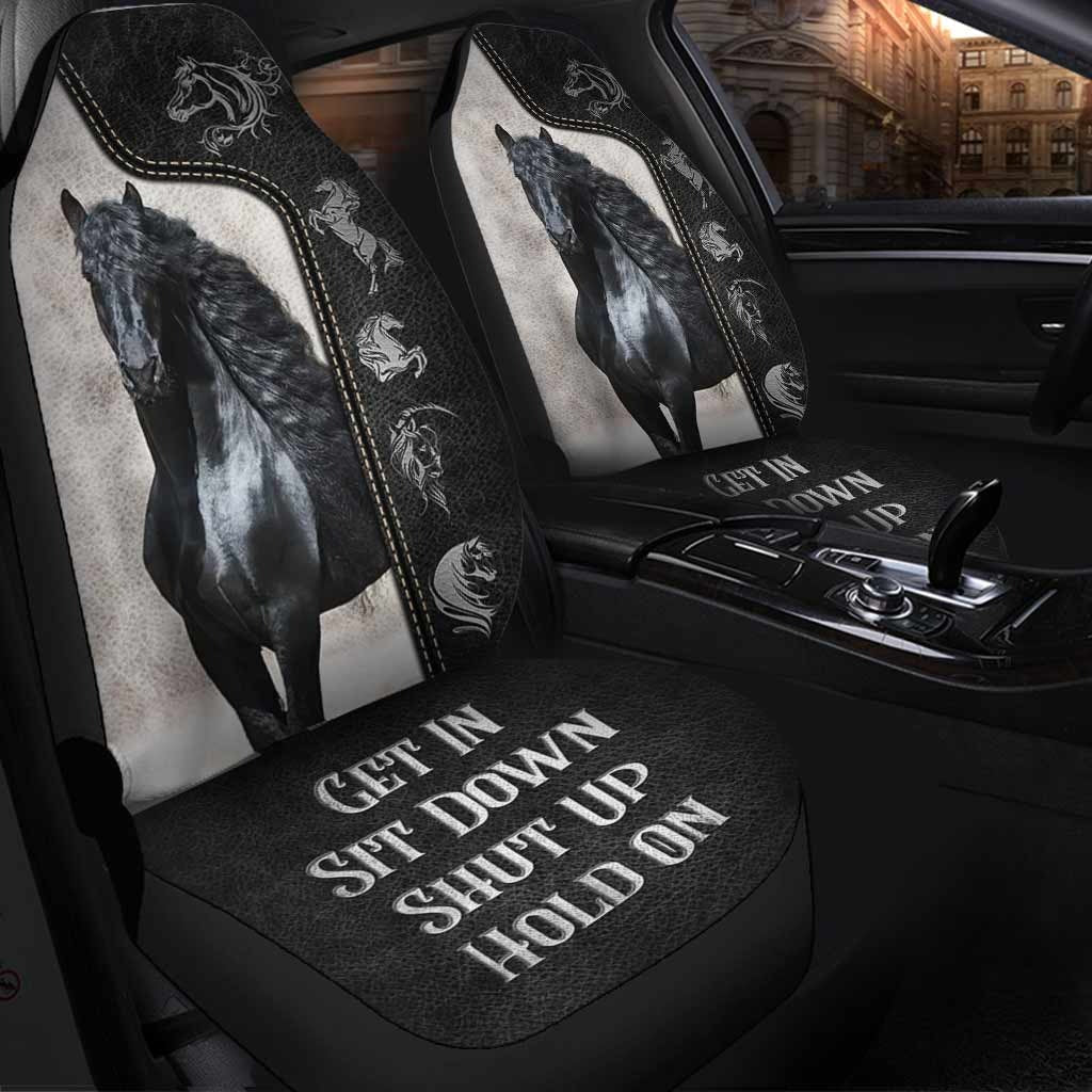 Get In Sit Down Shut Up Hold On Seat Cover, Horse Front Car Seat Covers With Leather Pattern Print