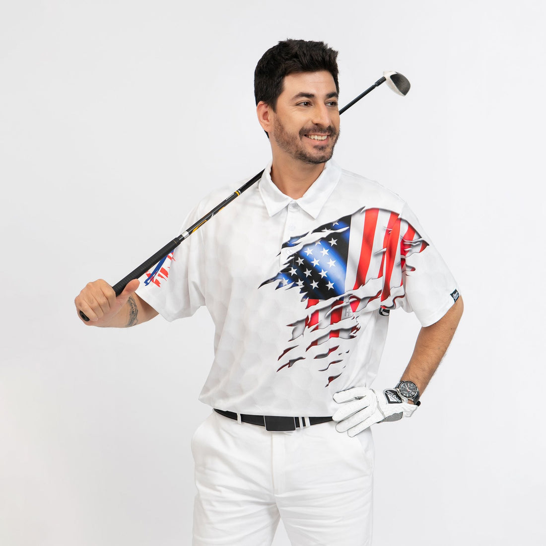 Golf American Flag Polo Shirt USA Flag Golf Shirt Patriotic Golf Shirt For Men - 1