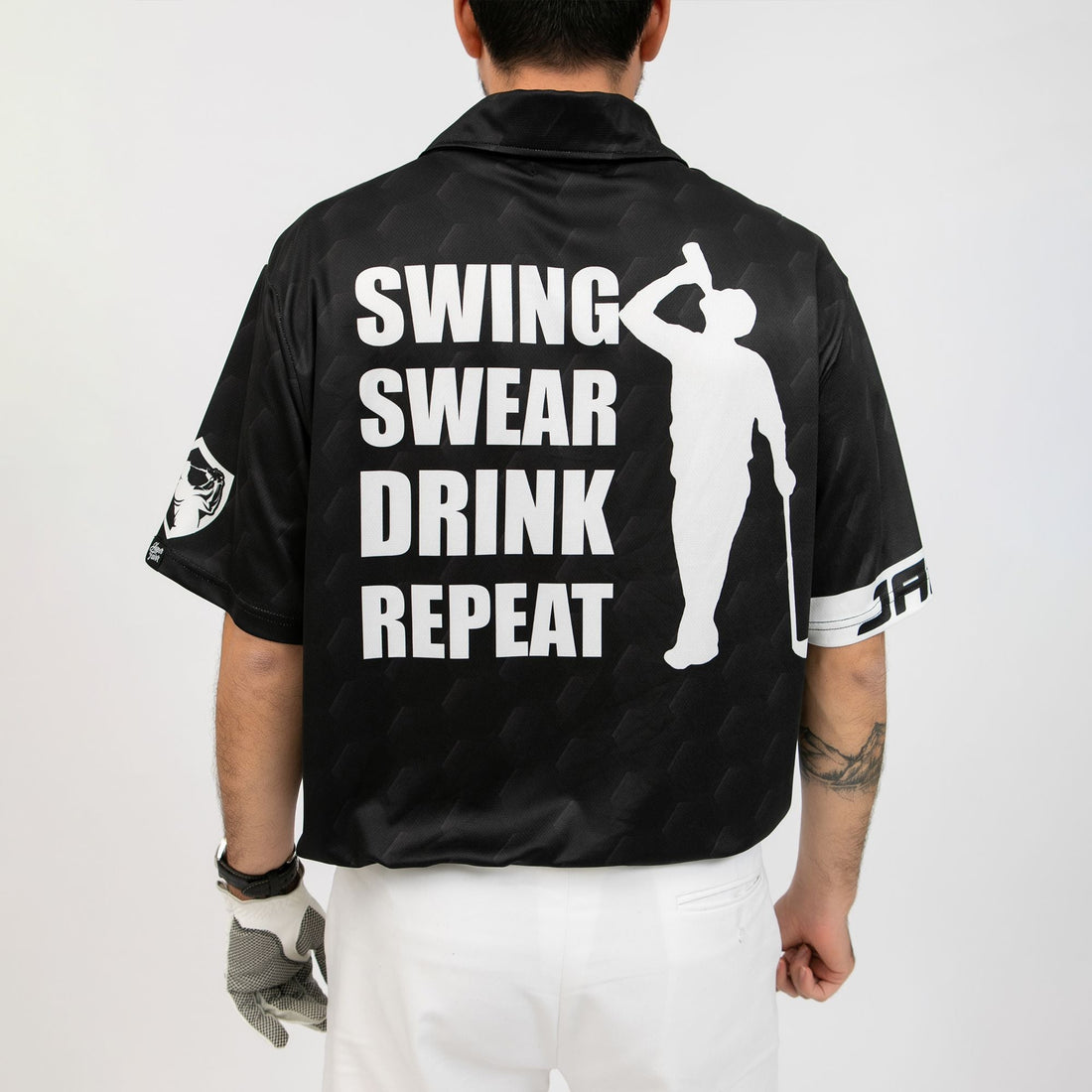 Swing Swear Drink Repeat Custom Polo Shirt Personalized Black American Flag Golf Shirt For Men - 1