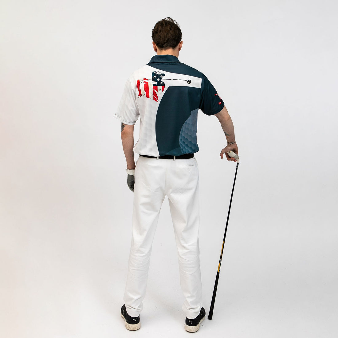 Golf Swing American Flag Golf Ball Texture Polo Shirt Patriotic Golf Shirt For Men Cool Gift For Golfers - 1