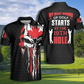 Golf My Best Round Of Golf Skull Canada Flag Polo Shirt For Men