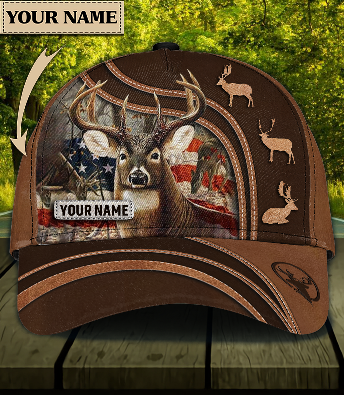 Deer American Flag Detail Personalized Cap, Personalized Gift for Deer Lovers, Hunting Lovers - CP264PS08 - BMGifts