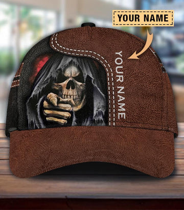 Custom Name 3D Full Printed The Devil Cap Hat, The Death Cap Hat With Skull Leather Pattern