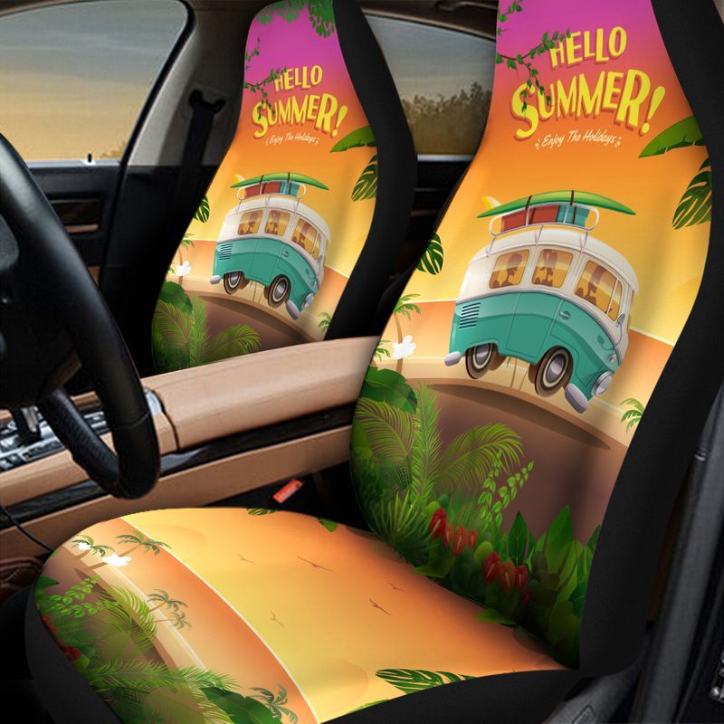 Camping Car Seat Cover, Happy Summer Camping Front Seat Cover For A Car