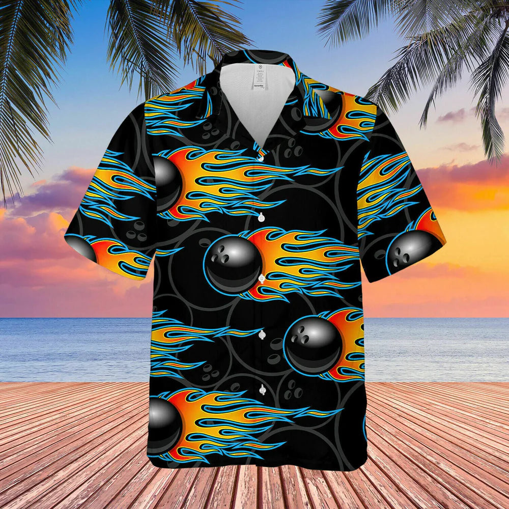 3D The Fire Bowling Black Unisex Hawaiian Shirt, Bowling shirt, Gift for Bowling lovers