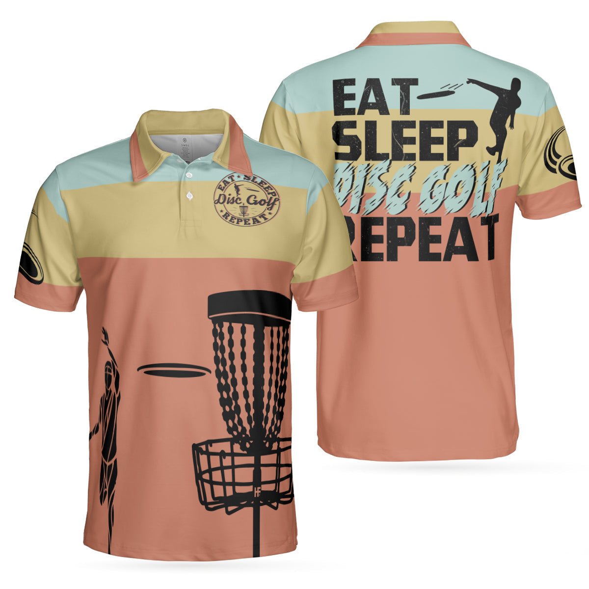 Eat Sleep Disc Golf Repeat Polo Shirt Vintage Palette Sporty Polo Shirt Best Disc Golf Shirt For Men - 3