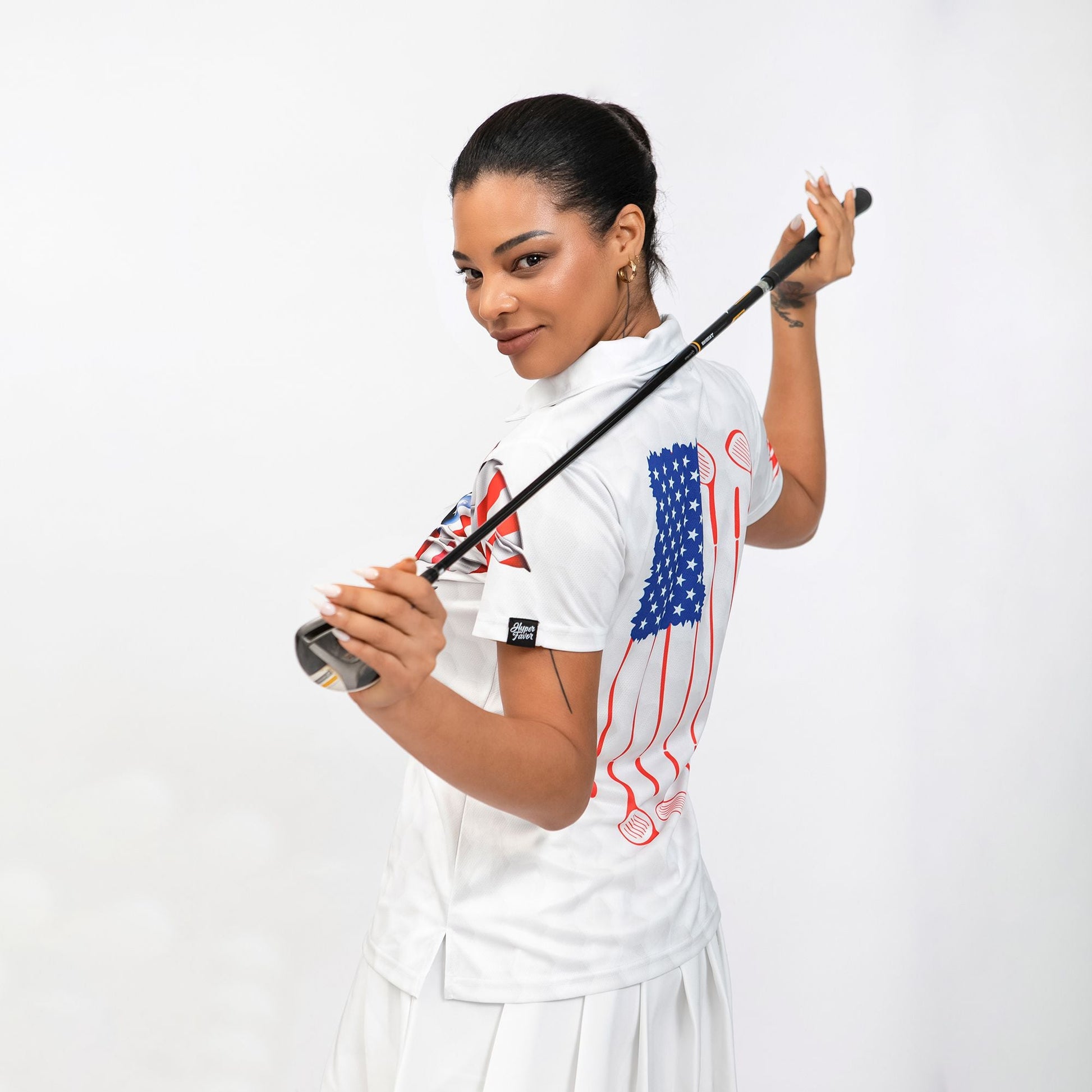 American Woman Golfer Golf Shirt Short Sleeve Women Polo Shirt - 3