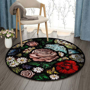 PF 3D Printed Flower Round Rug Living Room Rug