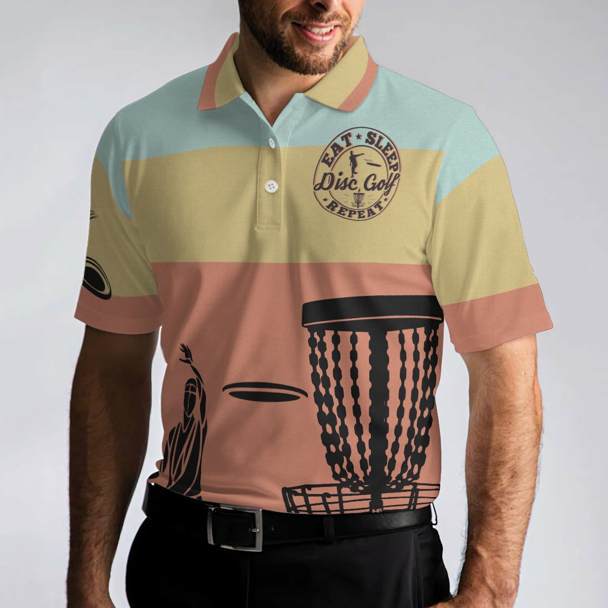 Eat Sleep Disc Golf Repeat Polo Shirt Vintage Palette Sporty Polo Shirt Best Disc Golf Shirt For Men - 4