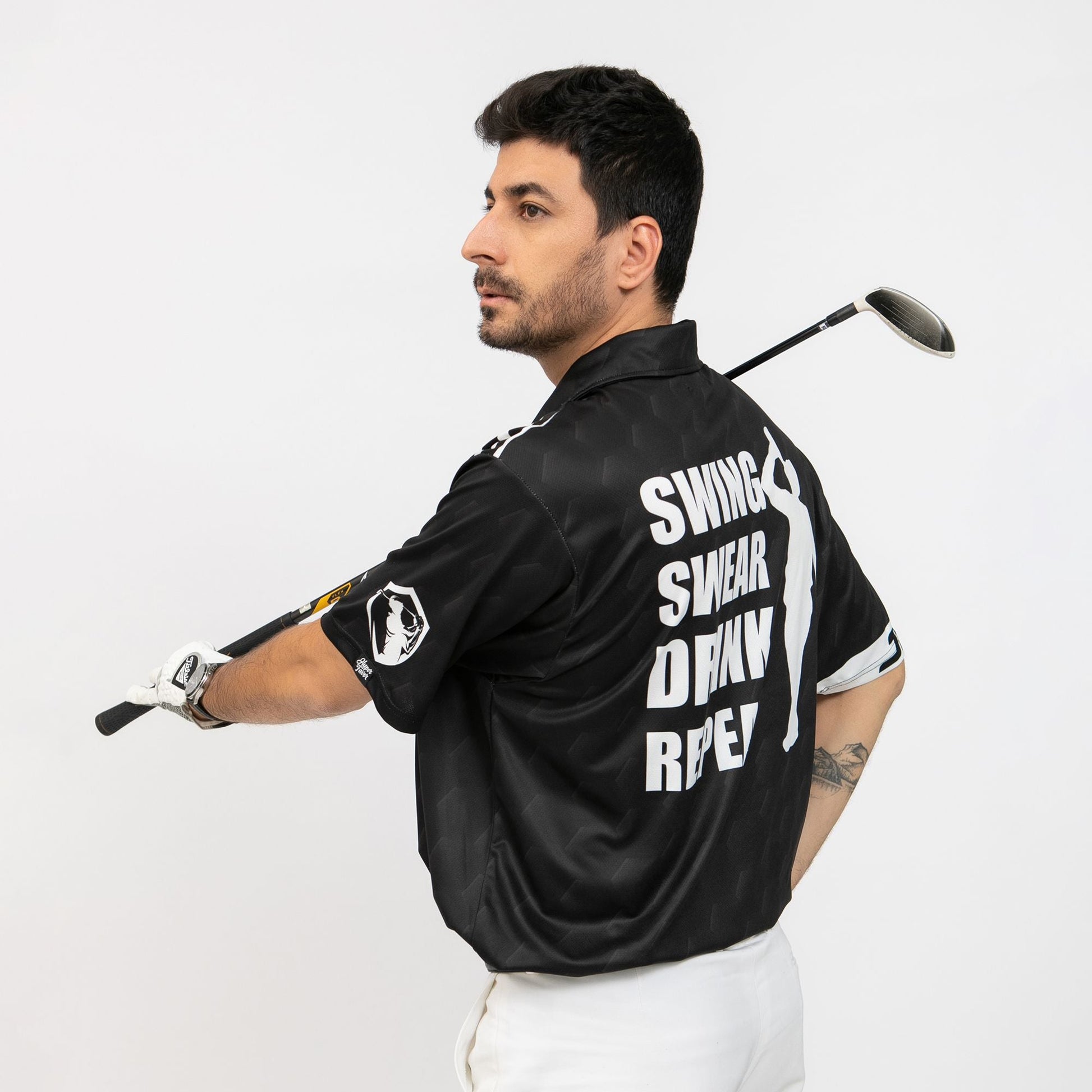 Swing Swear Drink Repeat Custom Polo Shirt Personalized Black American Flag Golf Shirt For Men - 5